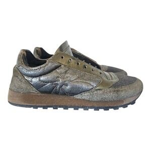 Brunello Cucinelli Monili Leather Olive Green Gray Sneakers sz 6.5-7